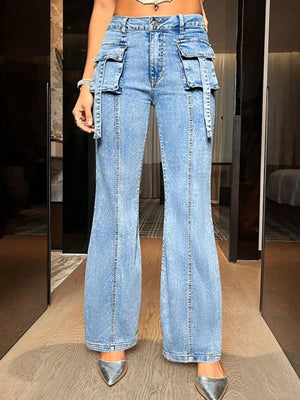 Denim Jeans Blau con Bolsillos Cargo